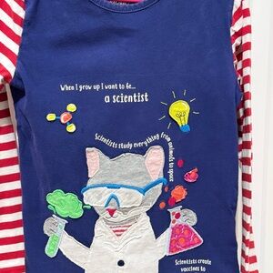 Mini Boden Blue and Red Scientist Cat Long Sleeve Tee